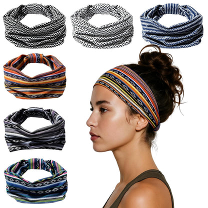 HSEM Headbands for Women, Wide Elastic Head Bands, Non-Slip Thick Hair Bands, Sports Stretchy Sweat Bands, Large Knotted Soft Headband for Washing Face, Makeup, Workout, Spa, Running, Fashion, 6-Pack