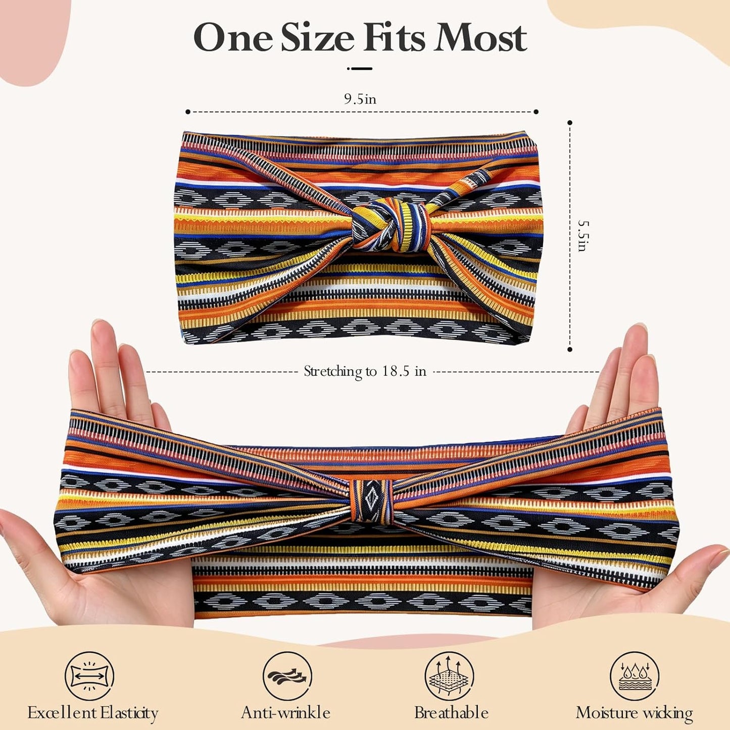 HSEM Headbands for Women, Wide Elastic Head Bands, Non-Slip Thick Hair Bands, Sports Stretchy Sweat Bands, Large Knotted Soft Headband for Washing Face, Makeup, Workout, Spa, Running, Fashion, 6-Pack