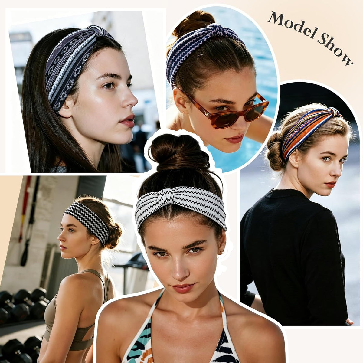 HSEM Headbands for Women, Wide Elastic Head Bands, Non-Slip Thick Hair Bands, Sports Stretchy Sweat Bands, Large Knotted Soft Headband for Washing Face, Makeup, Workout, Spa, Running, Fashion, 6-Pack