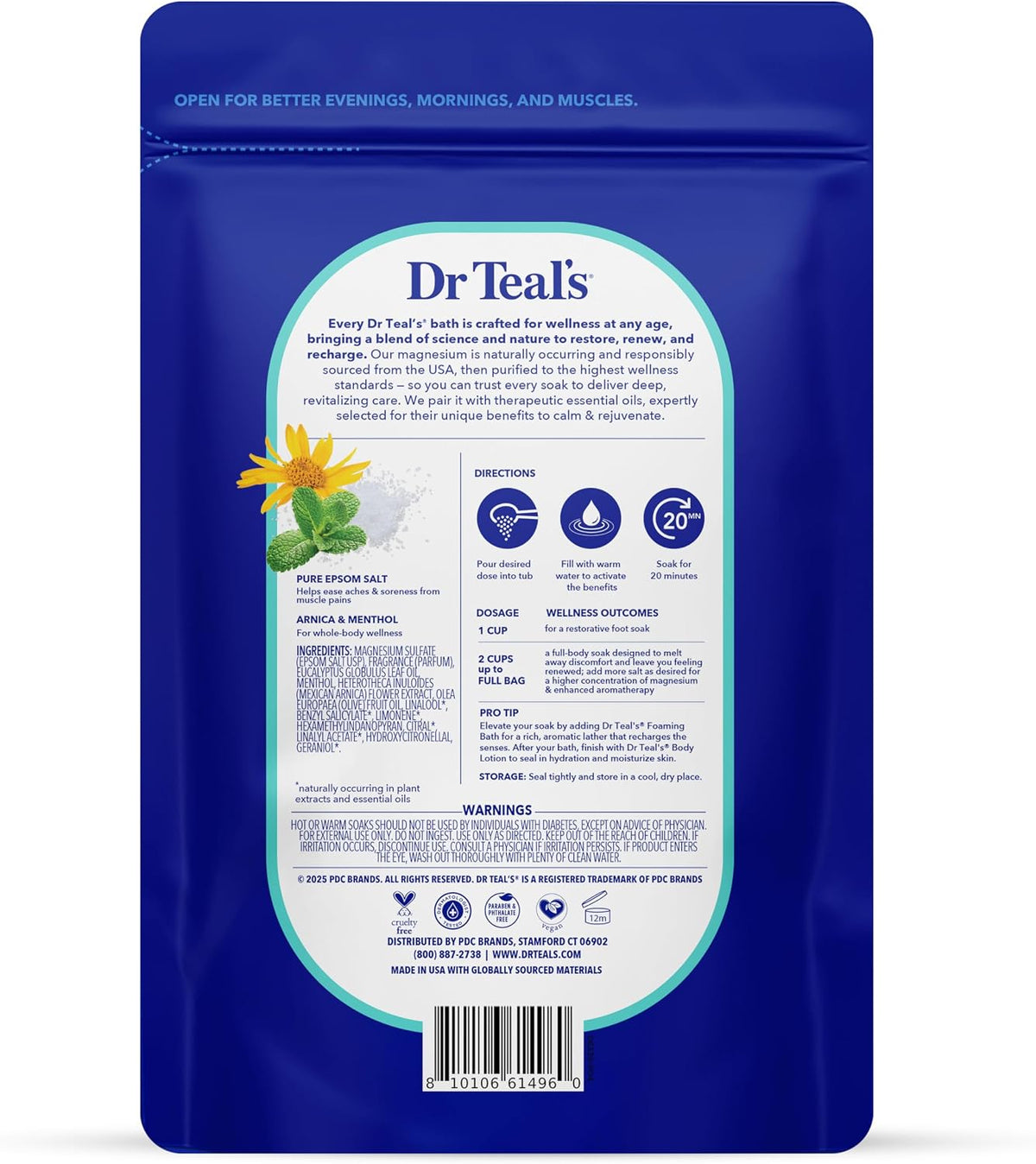 Arnica Body Relief Epsom Salt Magnesium Soak with Menthol & Essential Oils, Muscle Recovery, 3 lbs