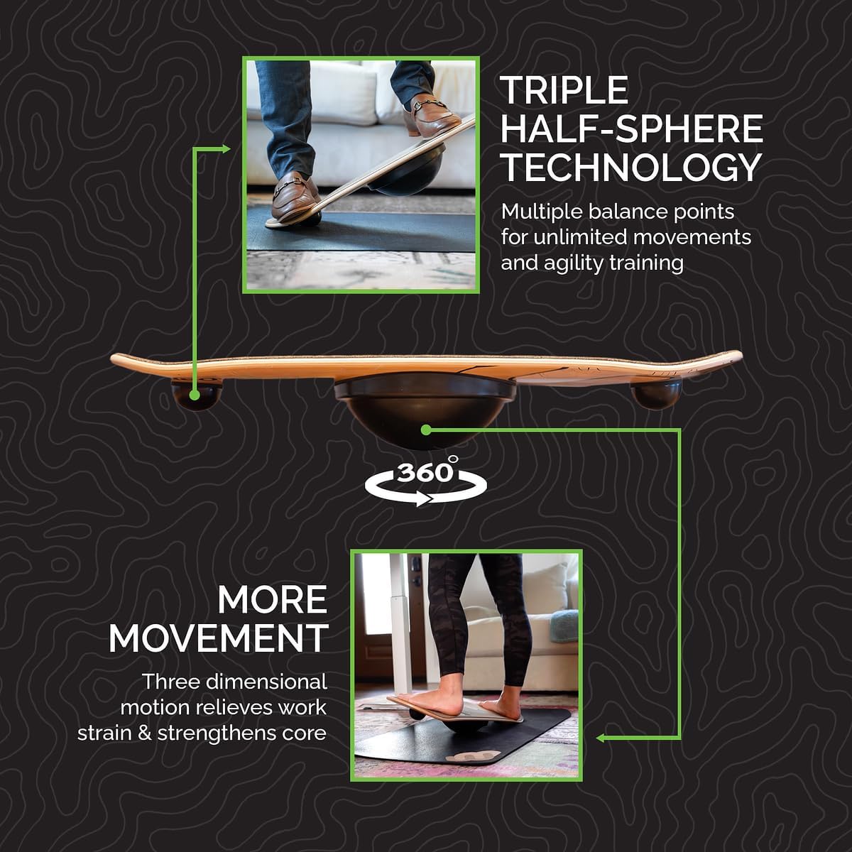 Wide 360˚ | Standing Desk Balance Board | Wobble Board Portable Home Gym | Snowboard Training | Surf trainer | Balance Board for Kids & Adults | Core Balance Trainer