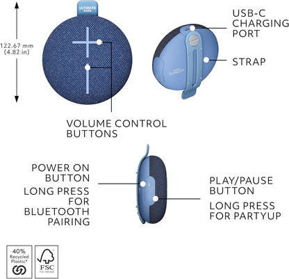 MINIROLL Ultra-Portable Waterproof Bluetooth Speaker, Balanced Bass, IP67 Dustproof, 131 ft (40 m) Range - Gentle Black