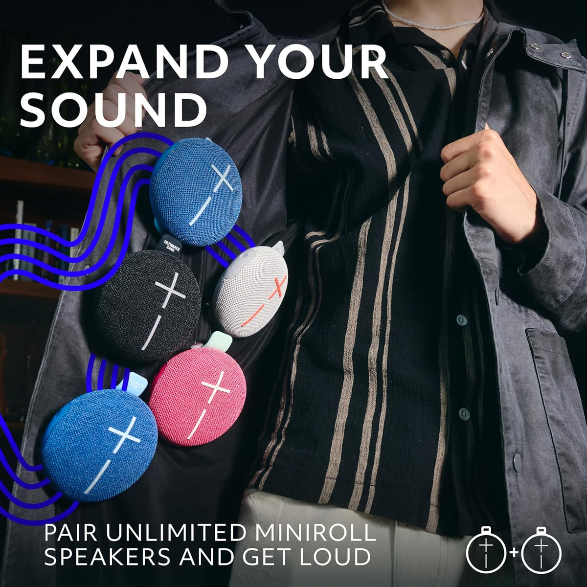 MINIROLL Ultra-Portable Waterproof Bluetooth Speaker, Balanced Bass, IP67 Dustproof, 131 ft (40 m) Range - Gentle Black