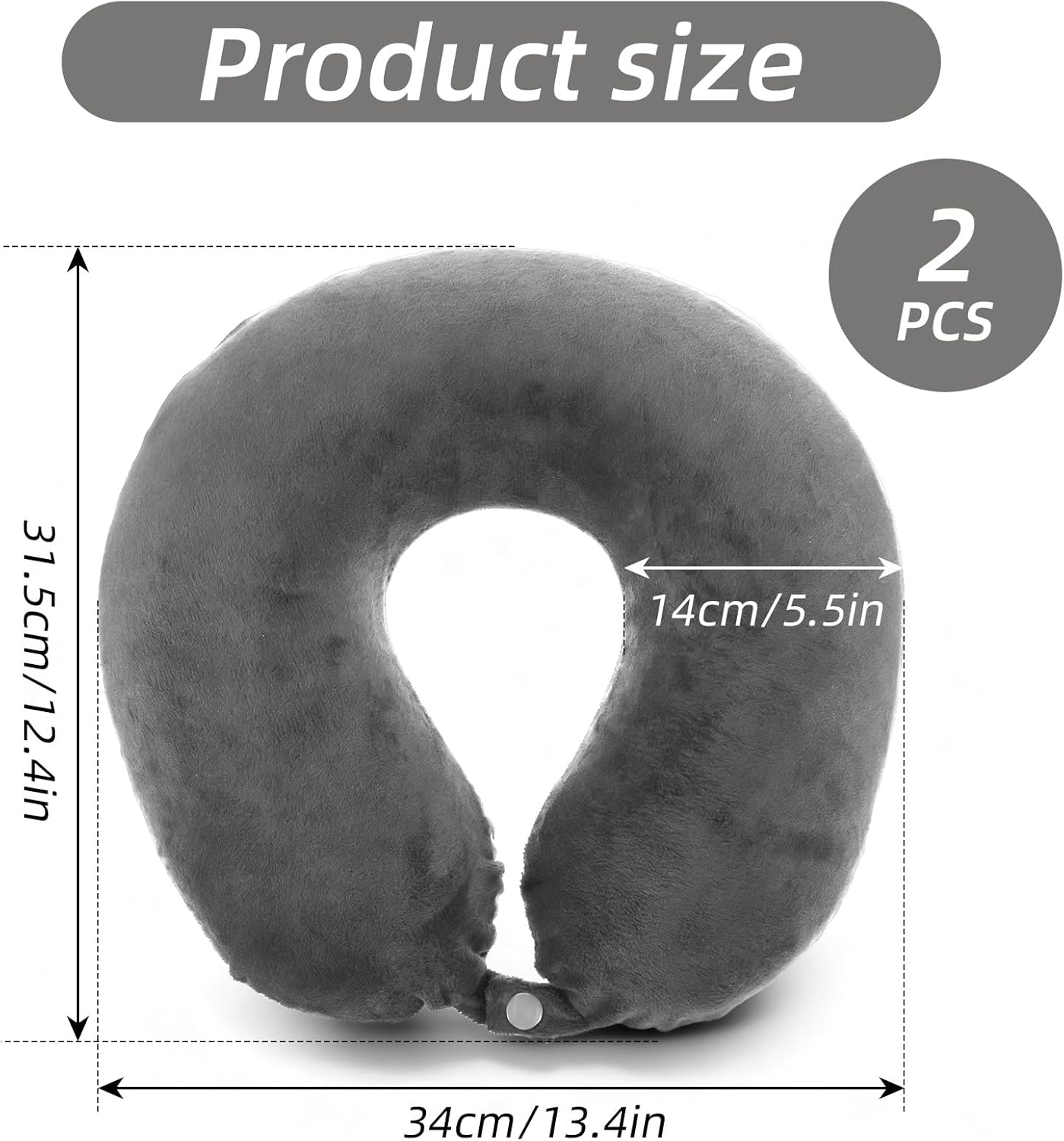 2 Pcs Travel Neck Pillow Cover with Zipper, Soft Reusable U-Shaped Neck Pillow Cover Washable Smooth Airplane Pillows Covers (No Filler)(Grey)