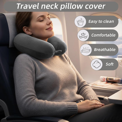 2 Pcs Travel Neck Pillow Cover with Zipper, Soft Reusable U-Shaped Neck Pillow Cover Washable Smooth Airplane Pillows Covers (No Filler)(Grey)