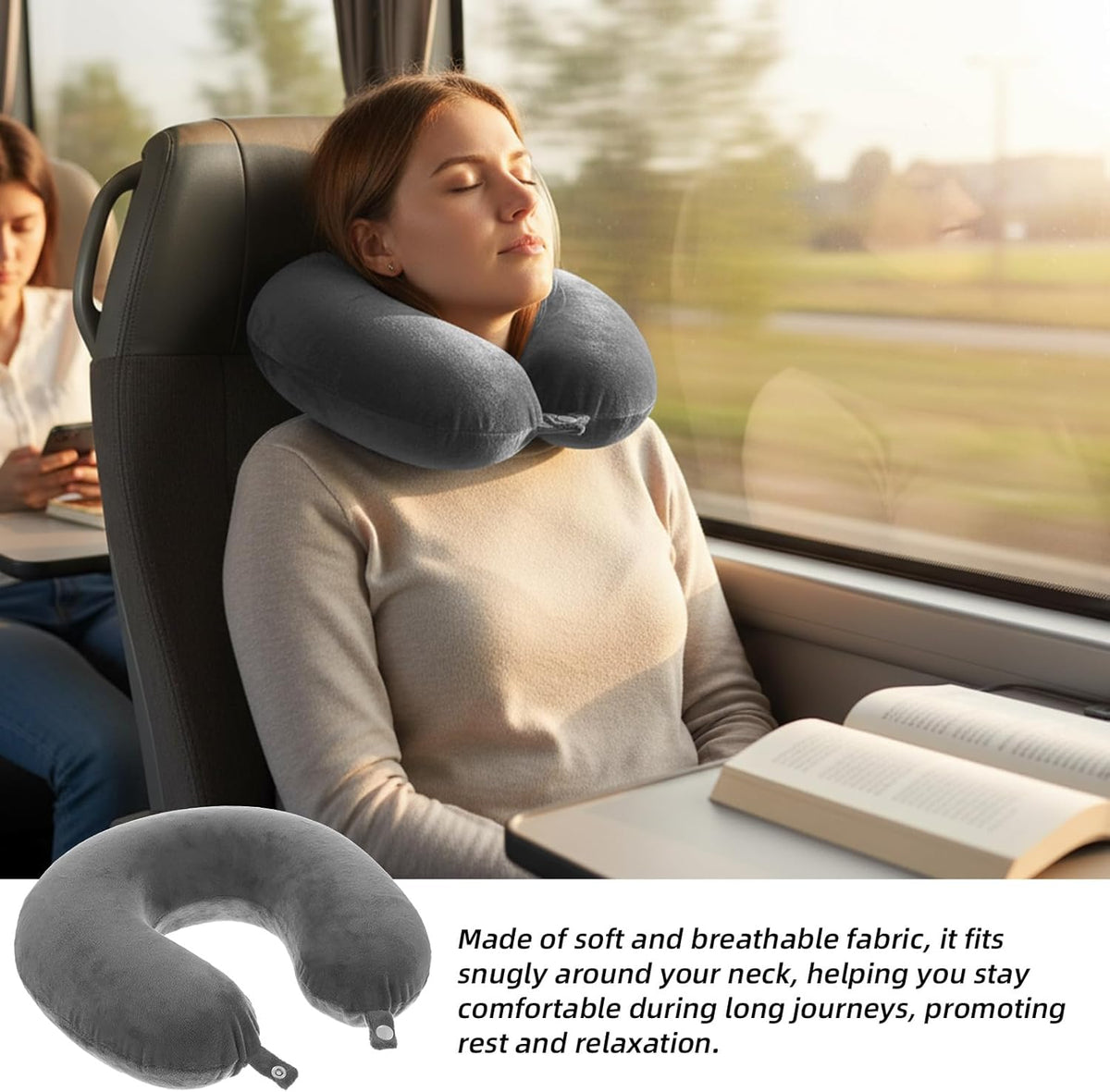 2 Pcs Travel Neck Pillow Cover with Zipper, Soft Reusable U-Shaped Neck Pillow Cover Washable Smooth Airplane Pillows Covers (No Filler)(Grey)