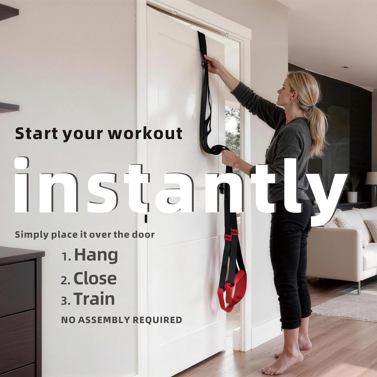 Suspension Straps Trainer with Built-in Door Anchor, All-in-One Bodyweight Training System for Home & Outdoor Use - Quick Setup in 1 Second