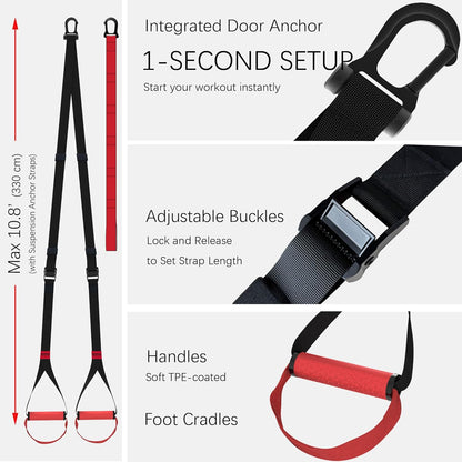Suspension Straps Trainer with Built-in Door Anchor, All-in-One Bodyweight Training System for Home & Outdoor Use - Quick Setup in 1 Second