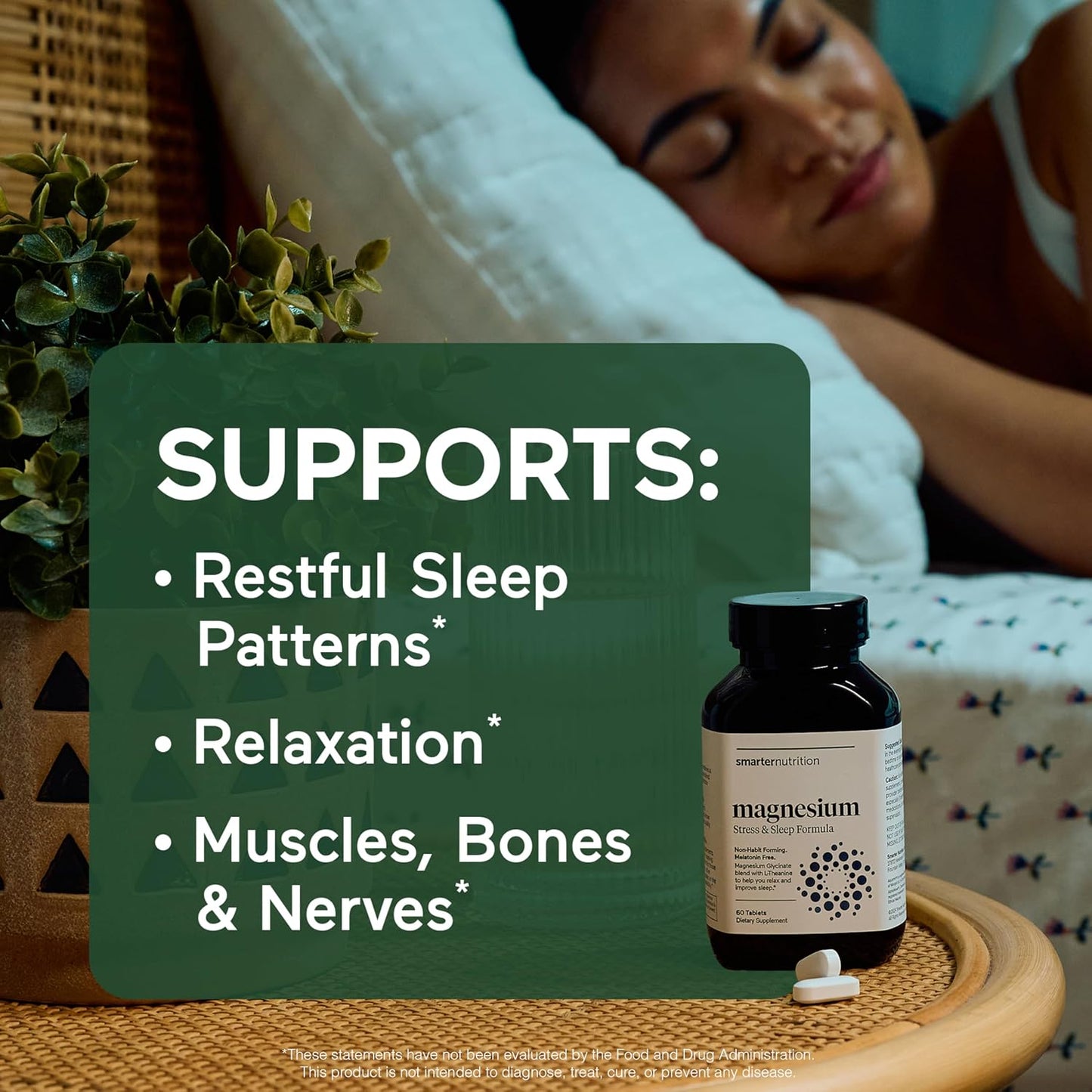 Magnesium Complex - Chelated Magnesium Glycinate with Citrate, Malate and L-Theanine for Sleep, Muscle Relaxation and Stress Support - Non-GMO - 60 Tablets[30DaySupply]