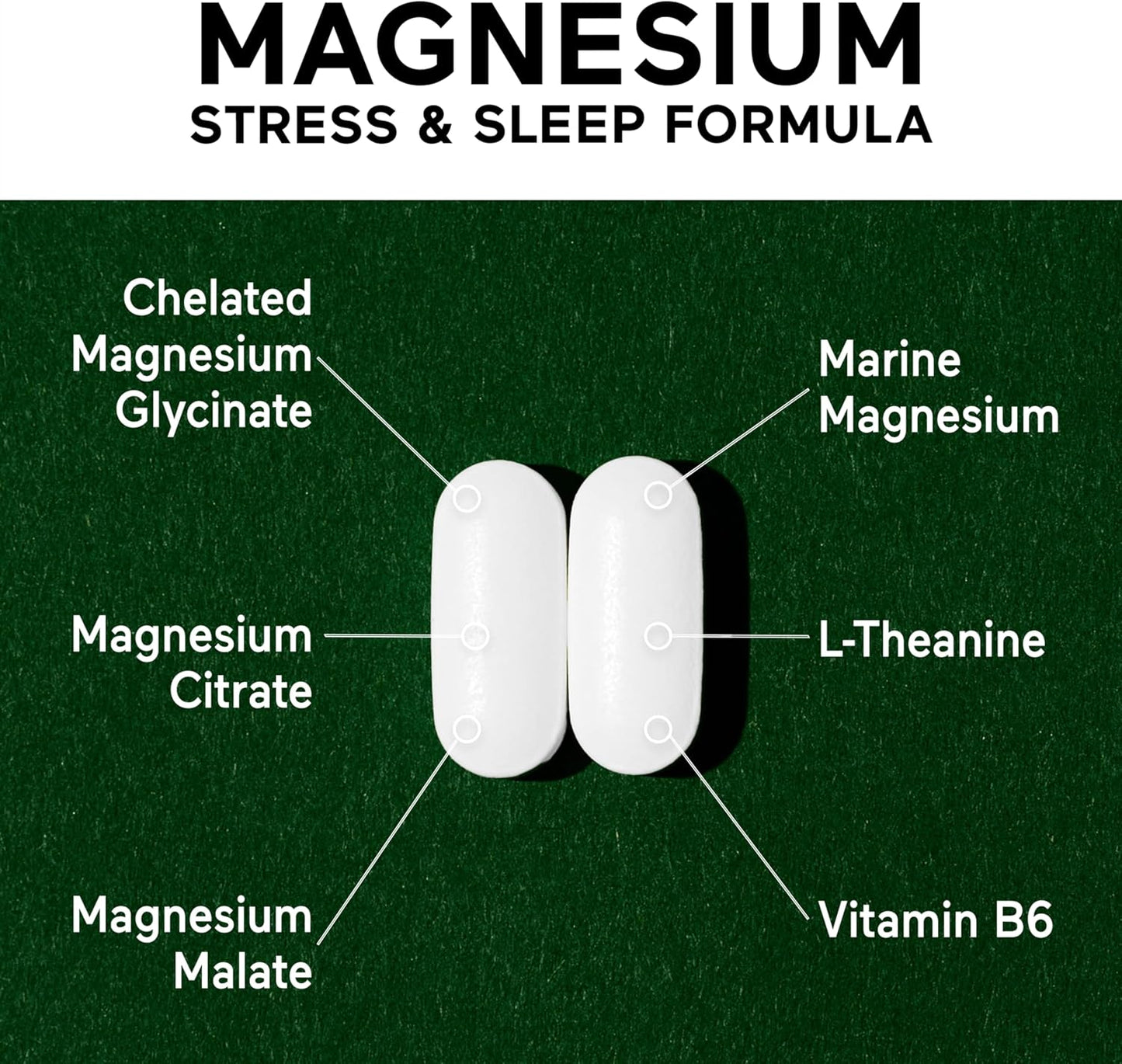 Magnesium Complex - Chelated Magnesium Glycinate with Citrate, Malate and L-Theanine for Sleep, Muscle Relaxation and Stress Support - Non-GMO - 60 Tablets[30DaySupply]