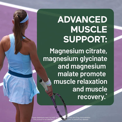Magnesium Complex - Chelated Magnesium Glycinate with Citrate, Malate and L-Theanine for Sleep, Muscle Relaxation and Stress Support - Non-GMO - 60 Tablets[30DaySupply]