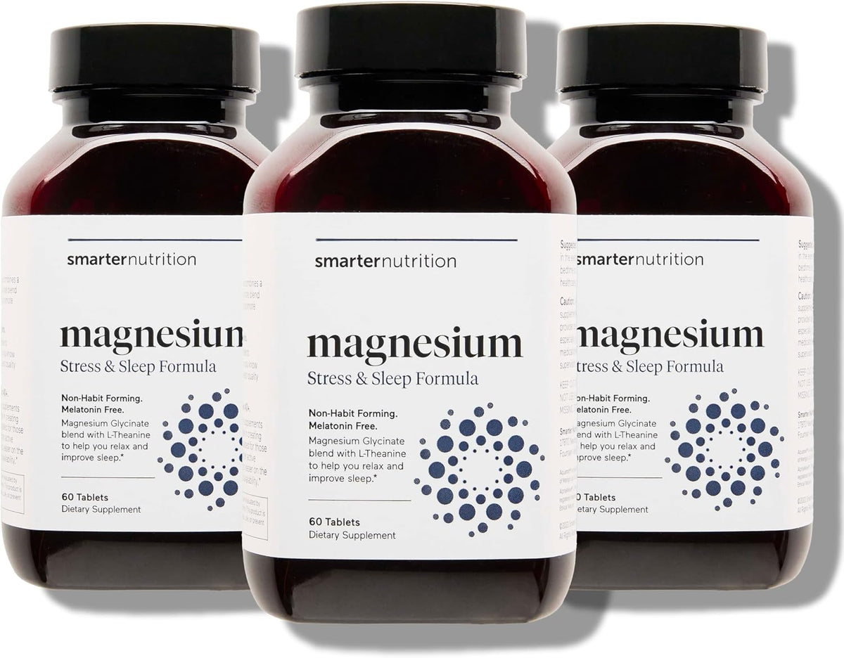 Magnesium Complex - Chelated Magnesium Glycinate with Citrate, Malate and L-Theanine for Sleep, Muscle Relaxation and Stress Support - Non-GMO - 60 Tablets[30DaySupply]
