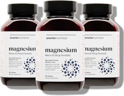 Magnesium Complex - Chelated Magnesium Glycinate with Citrate, Malate and L-Theanine for Sleep, Muscle Relaxation and Stress Support - Non-GMO - 60 Tablets[30DaySupply]