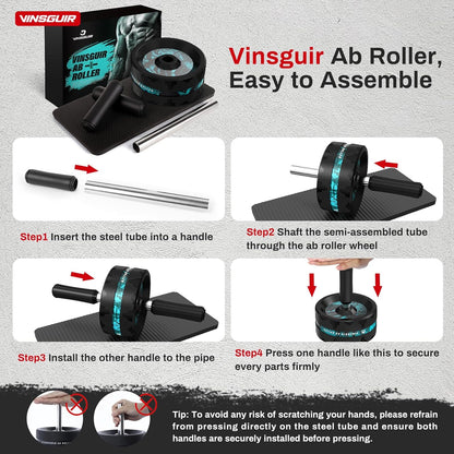 Ab Roller Wheel, Abs & Core Workout Equipment for Home Gym with Knee Pad Accessories, Abdominal Wheel for Full-body Strength Training