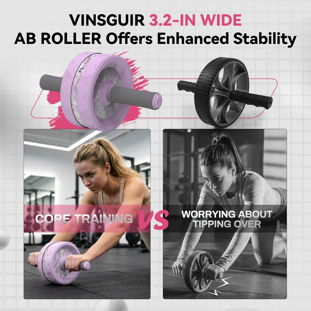 Ab Roller Wheel, Abs & Core Workout Equipment for Home Gym with Knee Pad Accessories, Abdominal Wheel for Full-body Strength Training