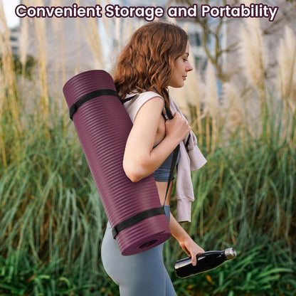 Yoga Mat, 1/2-Inch Extra Thick High Density Exercise Mat, Anti-Tear Exercise Yoga Mat with Carrying Strap, Suitable for Various Yoga Exercises