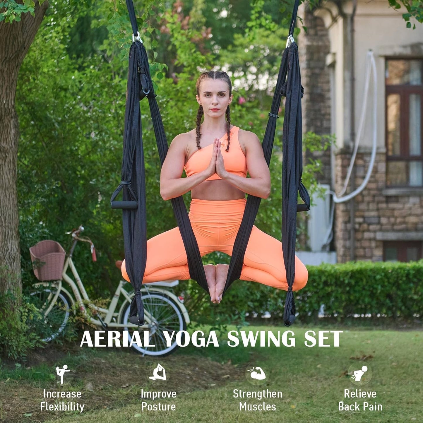 Aerial Yoga Swing Sling Strong Yoga Hammock Kit Set Trapeze Inversion Equipment Include 2 Extensions Straps and Ceiling Mounting Kit
