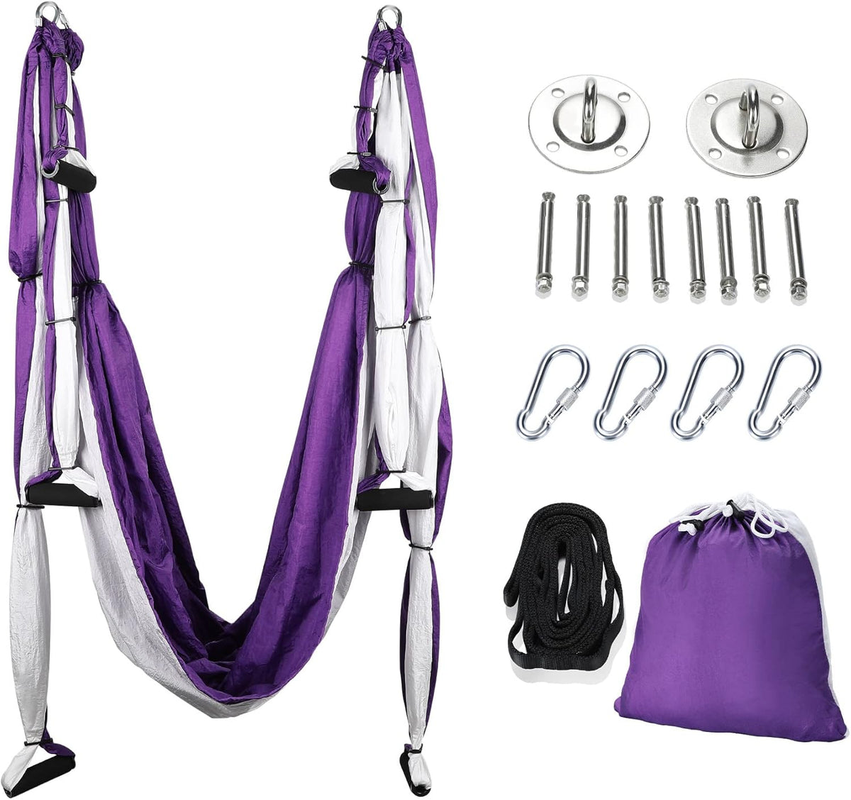Aerial Yoga Swing Sling Strong Yoga Hammock Kit Set Trapeze Inversion Equipment Include 2 Extensions Straps and Ceiling Mounting Kit