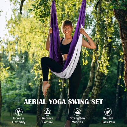 Aerial Yoga Swing Sling Strong Yoga Hammock Kit Set Trapeze Inversion Equipment Include 2 Extensions Straps and Ceiling Mounting Kit