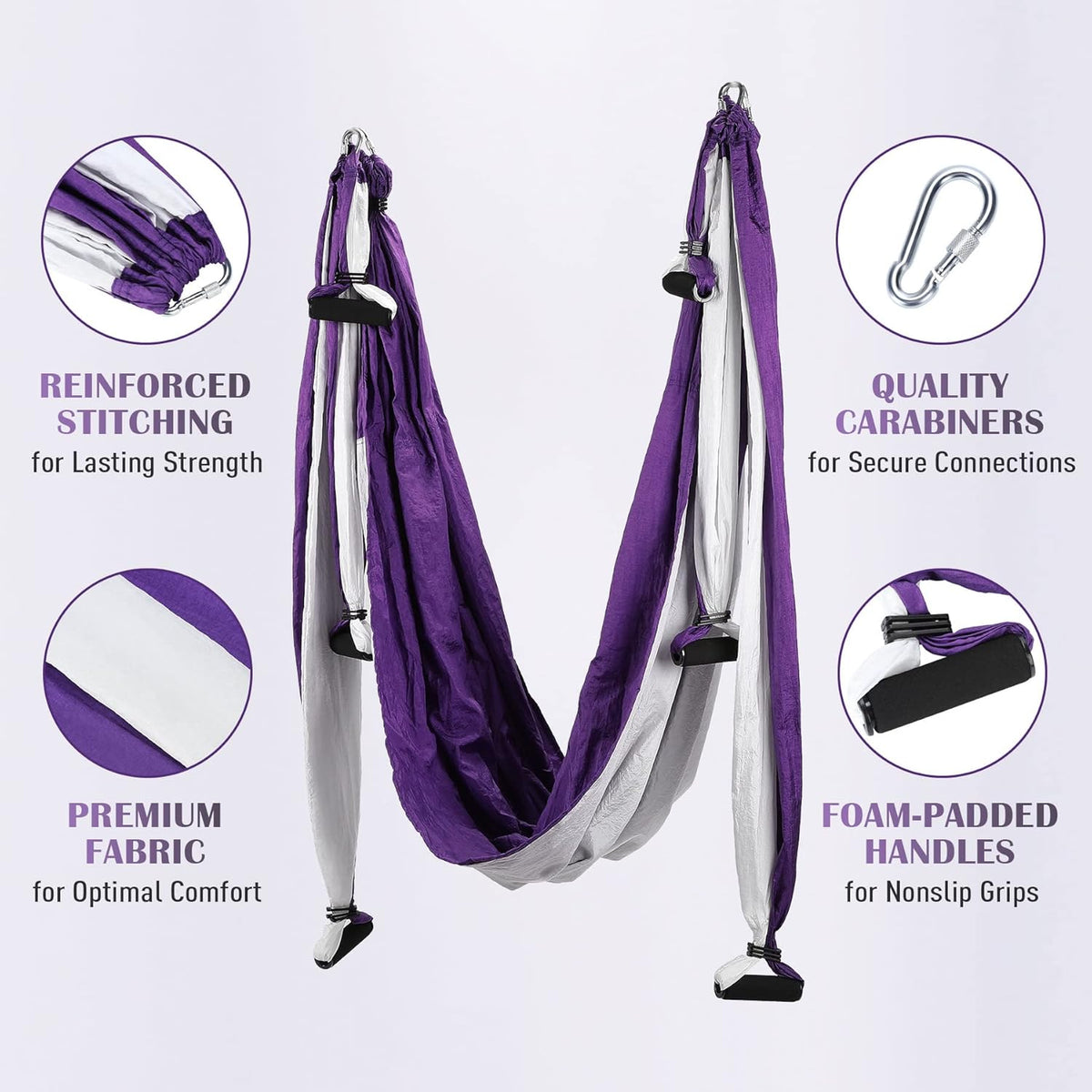 Aerial Yoga Swing Sling Strong Yoga Hammock Kit Set Trapeze Inversion Equipment Include 2 Extensions Straps and Ceiling Mounting Kit