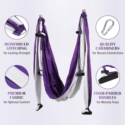 Aerial Yoga Swing Sling Strong Yoga Hammock Kit Set Trapeze Inversion Equipment Include 2 Extensions Straps and Ceiling Mounting Kit