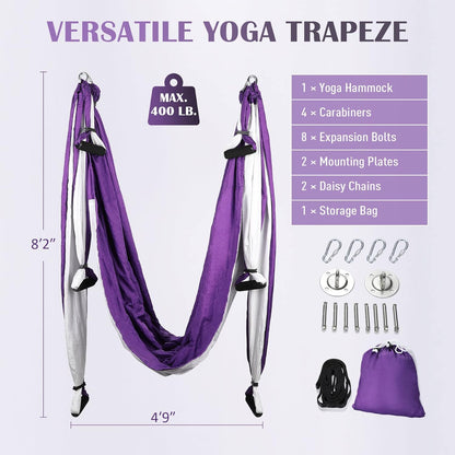 Aerial Yoga Swing Sling Strong Yoga Hammock Kit Set Trapeze Inversion Equipment Include 2 Extensions Straps and Ceiling Mounting Kit