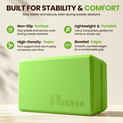 2 Pcs Yoga Blocks, High Density EVA Foam, Non-Slip, 9x6x3" | Closed-cell EVA foam is latex-free, moisture-resistant, odor-free, easy to wipe clean, and built to last