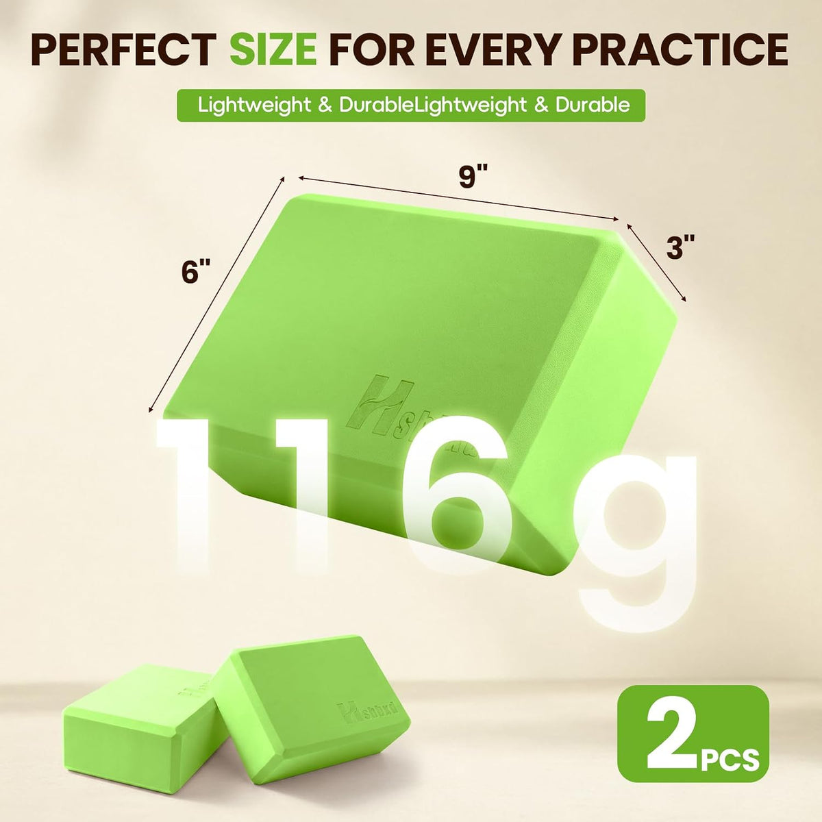 2 Pcs Yoga Blocks, High Density EVA Foam, Non-Slip, 9x6x3" | Closed-cell EVA foam is latex-free, moisture-resistant, odor-free, easy to wipe clean, and built to last