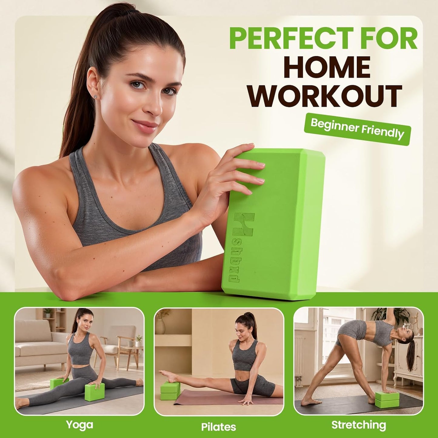 2 Pcs Yoga Blocks, High Density EVA Foam, Non-Slip, 9x6x3" | Closed-cell EVA foam is latex-free, moisture-resistant, odor-free, easy to wipe clean, and built to last