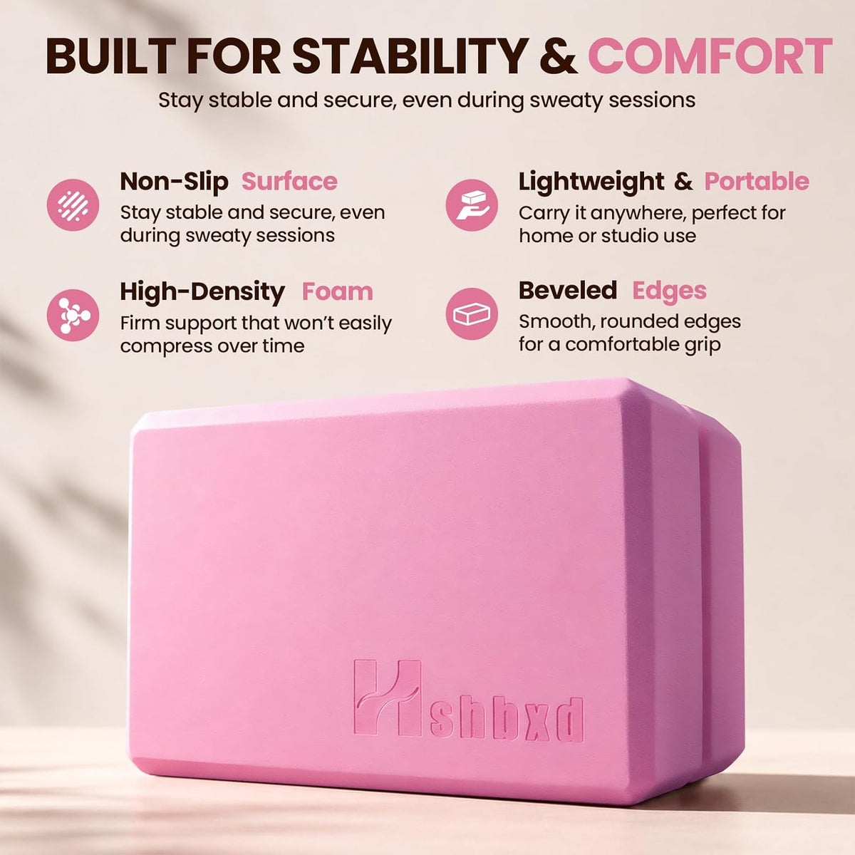 2 Pcs Yoga Blocks, High Density EVA Foam, Non-Slip, 9x6x3" | Closed-cell EVA foam is latex-free, moisture-resistant, odor-free, easy to wipe clean, and built to last
