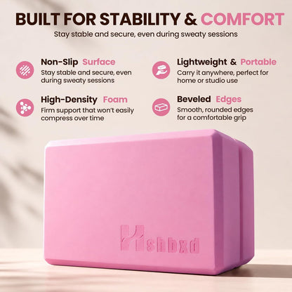 2 Pcs Yoga Blocks, High Density EVA Foam, Non-Slip, 9x6x3" | Closed-cell EVA foam is latex-free, moisture-resistant, odor-free, easy to wipe clean, and built to last