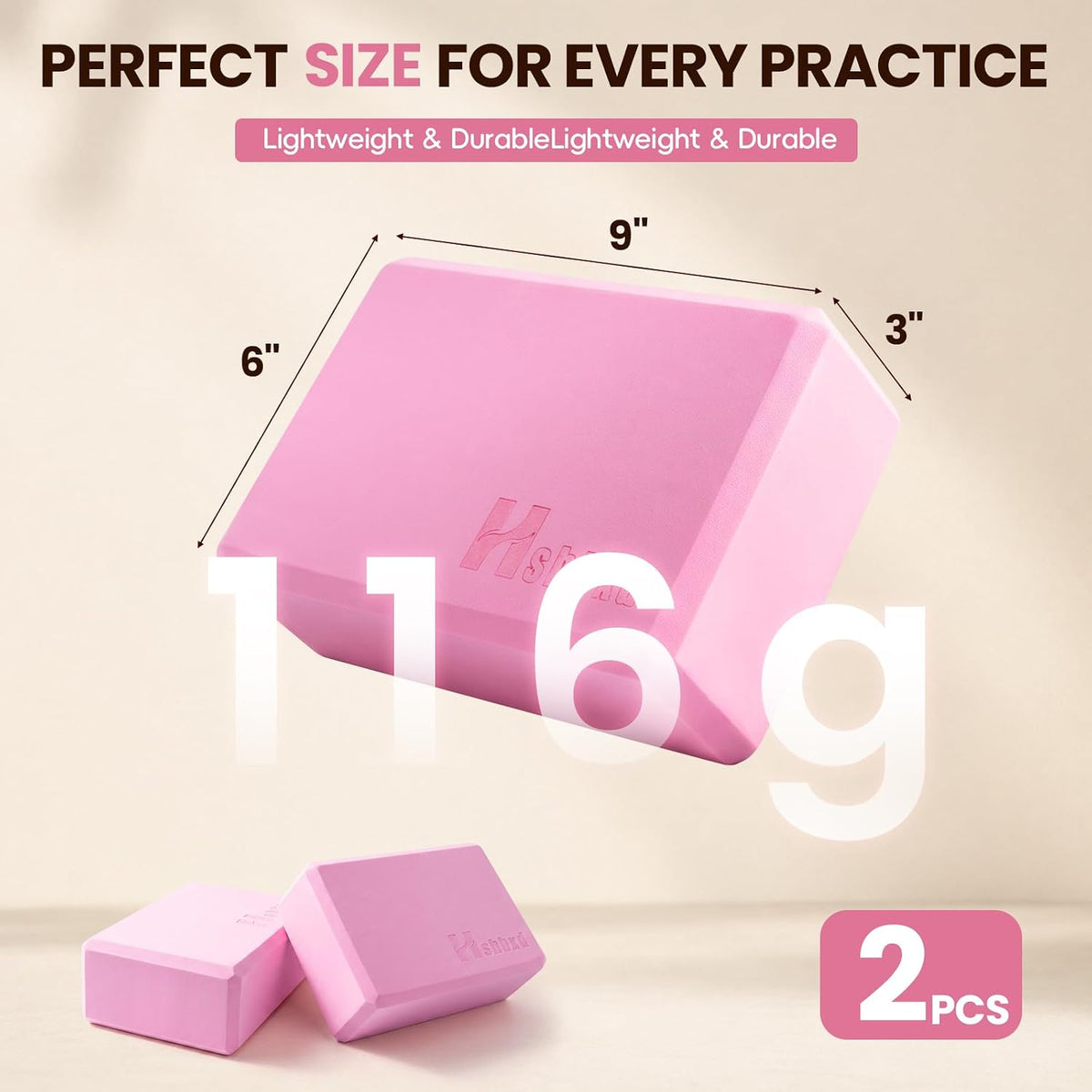 2 Pcs Yoga Blocks, High Density EVA Foam, Non-Slip, 9x6x3" | Closed-cell EVA foam is latex-free, moisture-resistant, odor-free, easy to wipe clean, and built to last