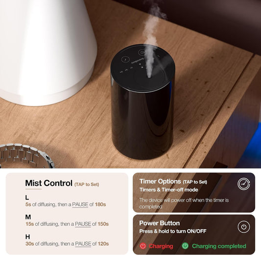ANZ Waterless Diffuser for Essential Oil for Home, Room, Black