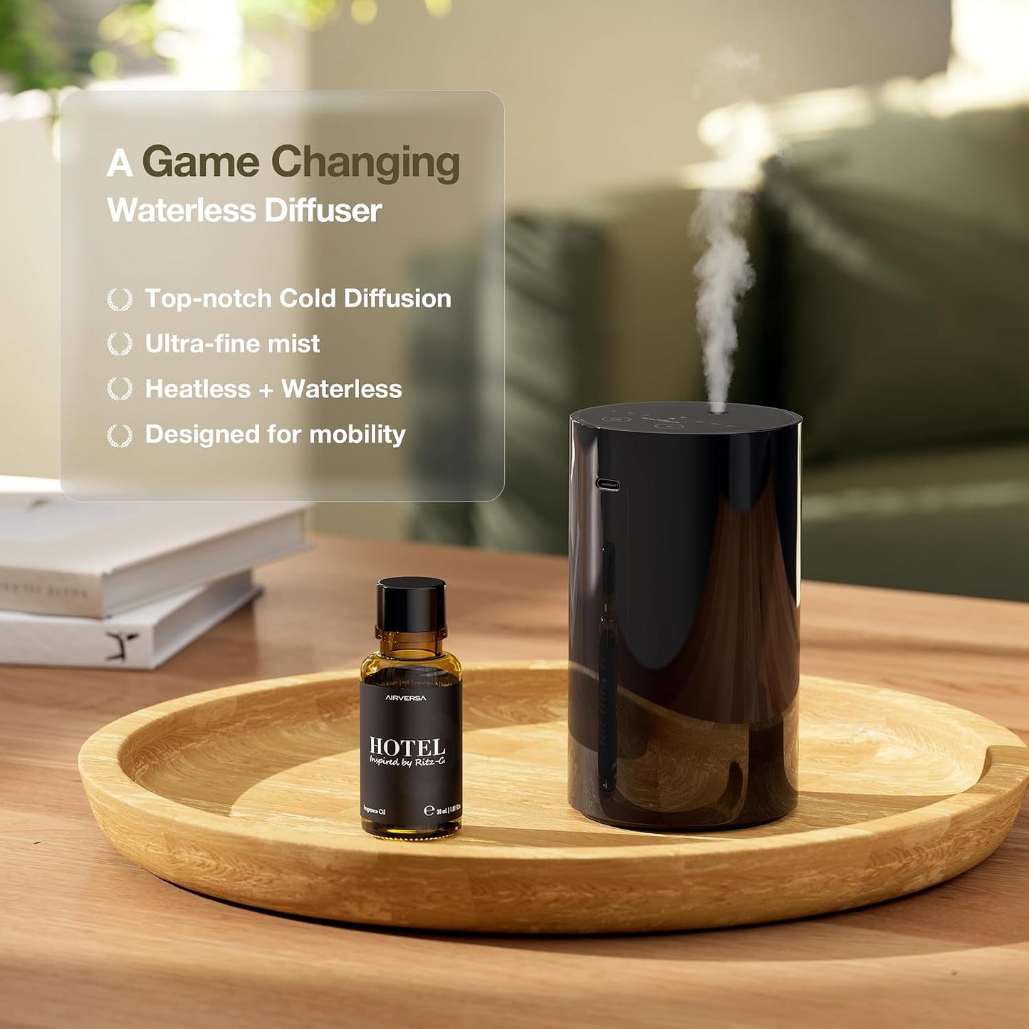 ANZ Waterless Diffuser for Essential Oil for Home, Room, Black