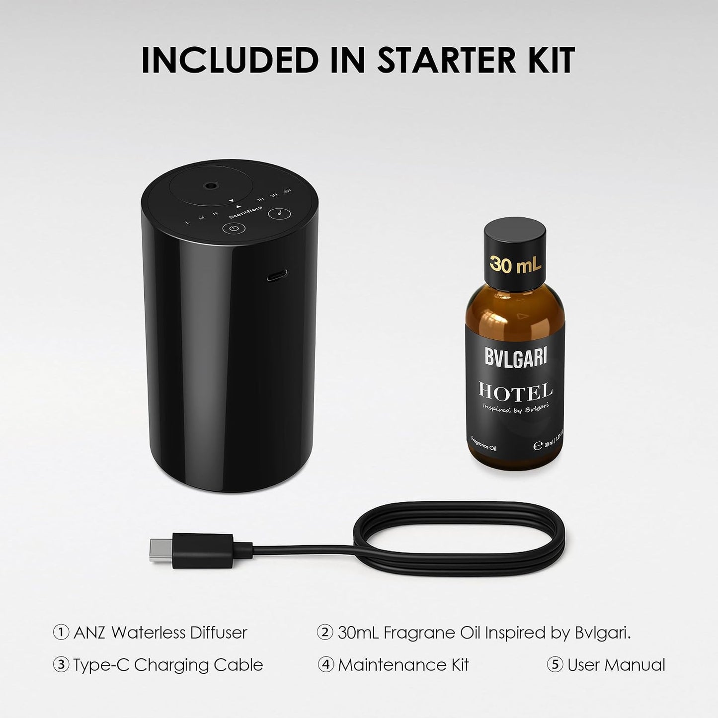 ANZ Waterless Diffuser for Essential Oil for Home, Room, Black