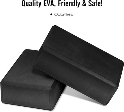 Thin Yoga Blocks 2 Pack, 9" x 6" x 3" High Density EVA Foam Yoga Block Exercise Bricks, Eco Friendly & Lightweight, Increase Flexibility & Balance, Great for Stretching & Holding Poses