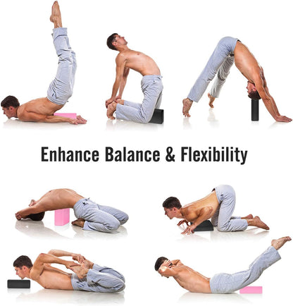 Thin Yoga Blocks 2 Pack, 9" x 6" x 3" High Density EVA Foam Yoga Block Exercise Bricks, Eco Friendly & Lightweight, Increase Flexibility & Balance, Great for Stretching & Holding Poses
