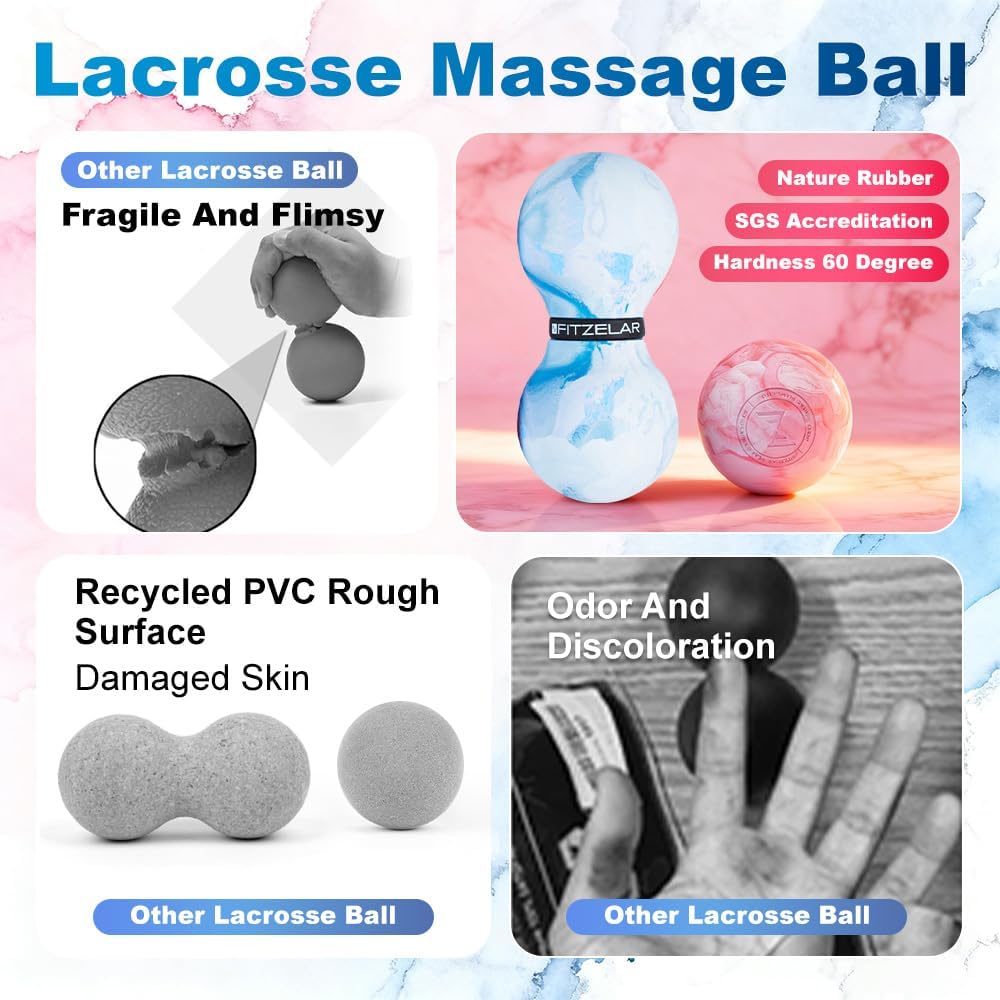 Massage Lacrosse Balls for Myofascial Release, Quality Certification, Massage Deep Tissue for Back and Shoulder, Trigger Point Therapy, Muscle Knots, Relieving Muscle Pain
