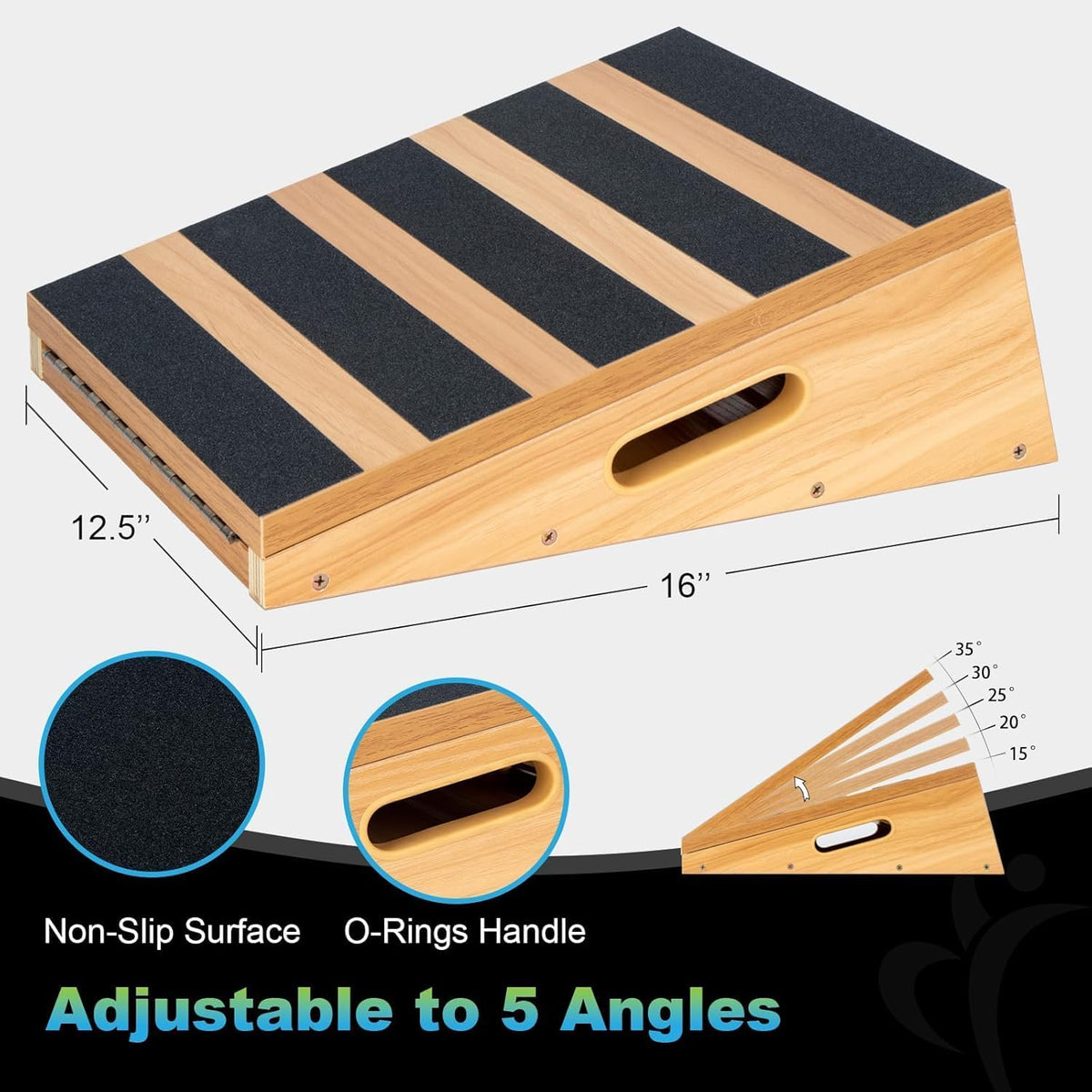 Professional Wooden Slant Board, Adjustable Incline Board, and Calf Stretcher, Stretch Board - Extra Side-Handle Design for Portability, Full-Coverage