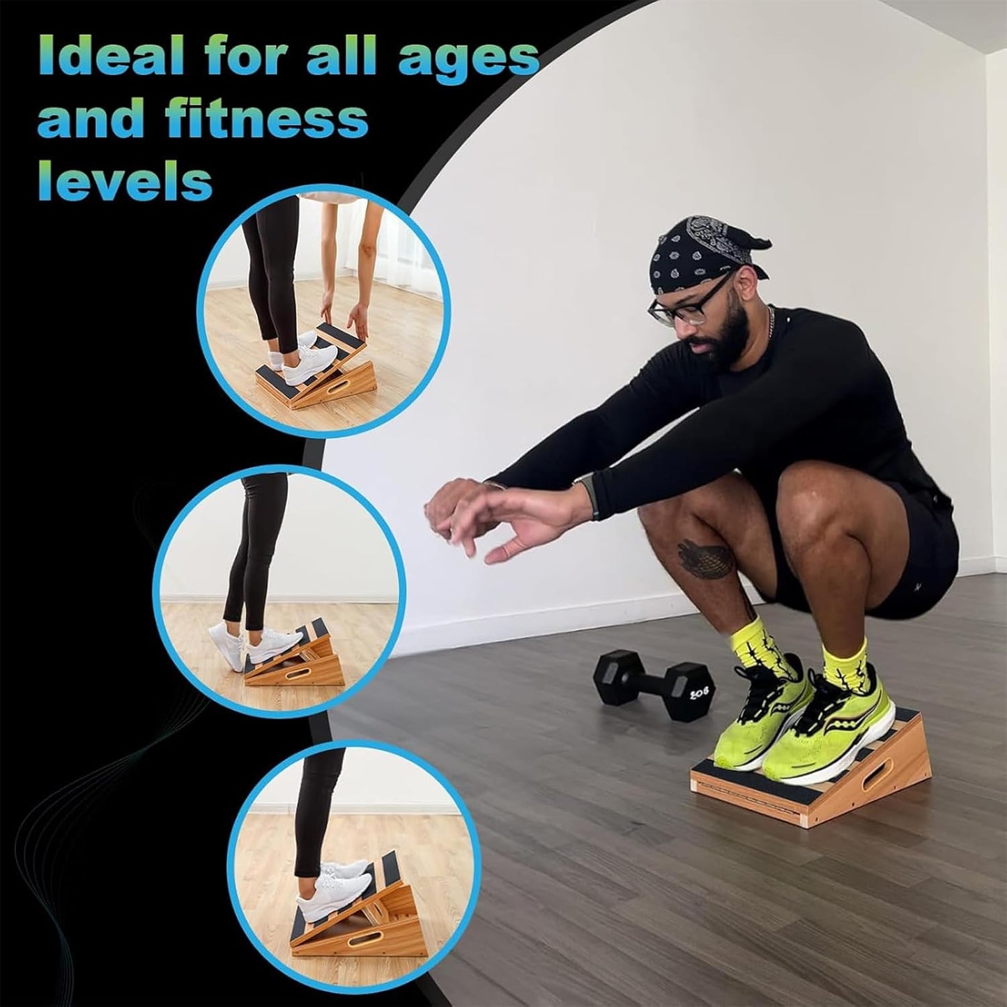 Professional Wooden Slant Board, Adjustable Incline Board, and Calf Stretcher, Stretch Board - Extra Side-Handle Design for Portability, Full-Coverage