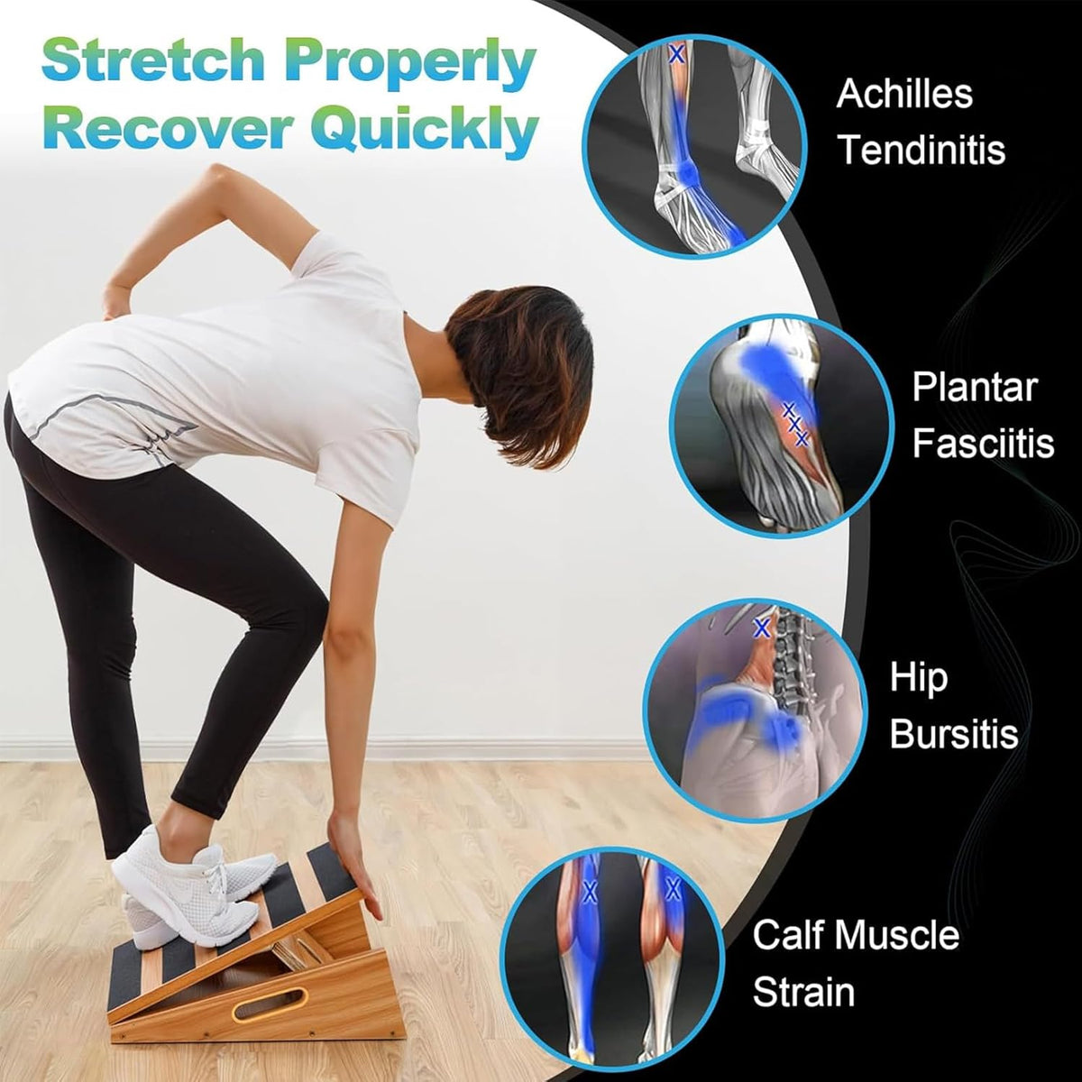 Professional Wooden Slant Board, Adjustable Incline Board, and Calf Stretcher, Stretch Board - Extra Side-Handle Design for Portability, Full-Coverage