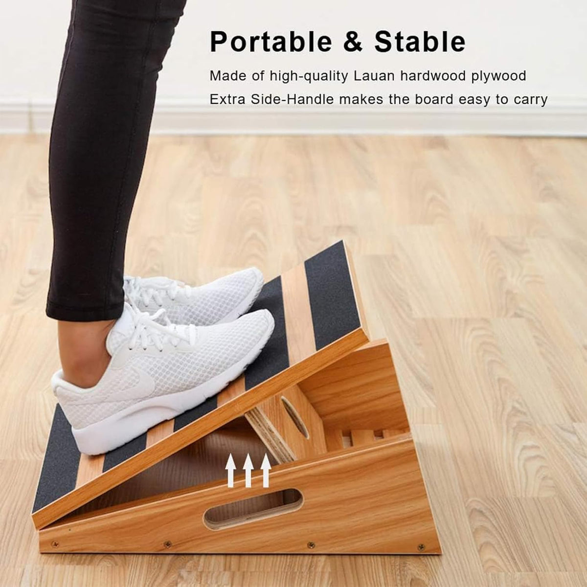 Professional Wooden Slant Board, Adjustable Incline Board, and Calf Stretcher, Stretch Board - Extra Side-Handle Design for Portability, Full-Coverage