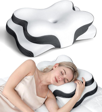 Cervical Pillow for Neck Pain Relief, Hollow Design Odorless Memory Foam Pillows with Cooling Case, Adjustable Orthopedic Bed Pillow for Sleeping, Support for Side Back Sleepers