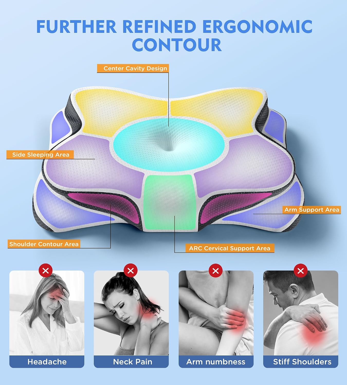 Cervical Pillow for Neck Pain Relief, Hollow Design Odorless Memory Foam Pillows with Cooling Case, Adjustable Orthopedic Bed Pillow for Sleeping, Support for Side Back Sleepers