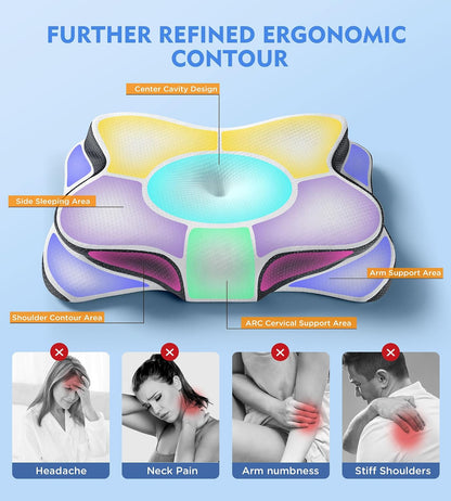Cervical Pillow for Neck Pain Relief, Hollow Design Odorless Memory Foam Pillows with Cooling Case, Adjustable Orthopedic Bed Pillow for Sleeping, Support for Side Back Sleepers
