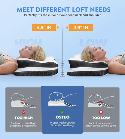 Cervical Pillow for Neck Pain Relief, Hollow Design Odorless Memory Foam Pillows with Cooling Case, Adjustable Orthopedic Bed Pillow for Sleeping, Support for Side Back Sleepers