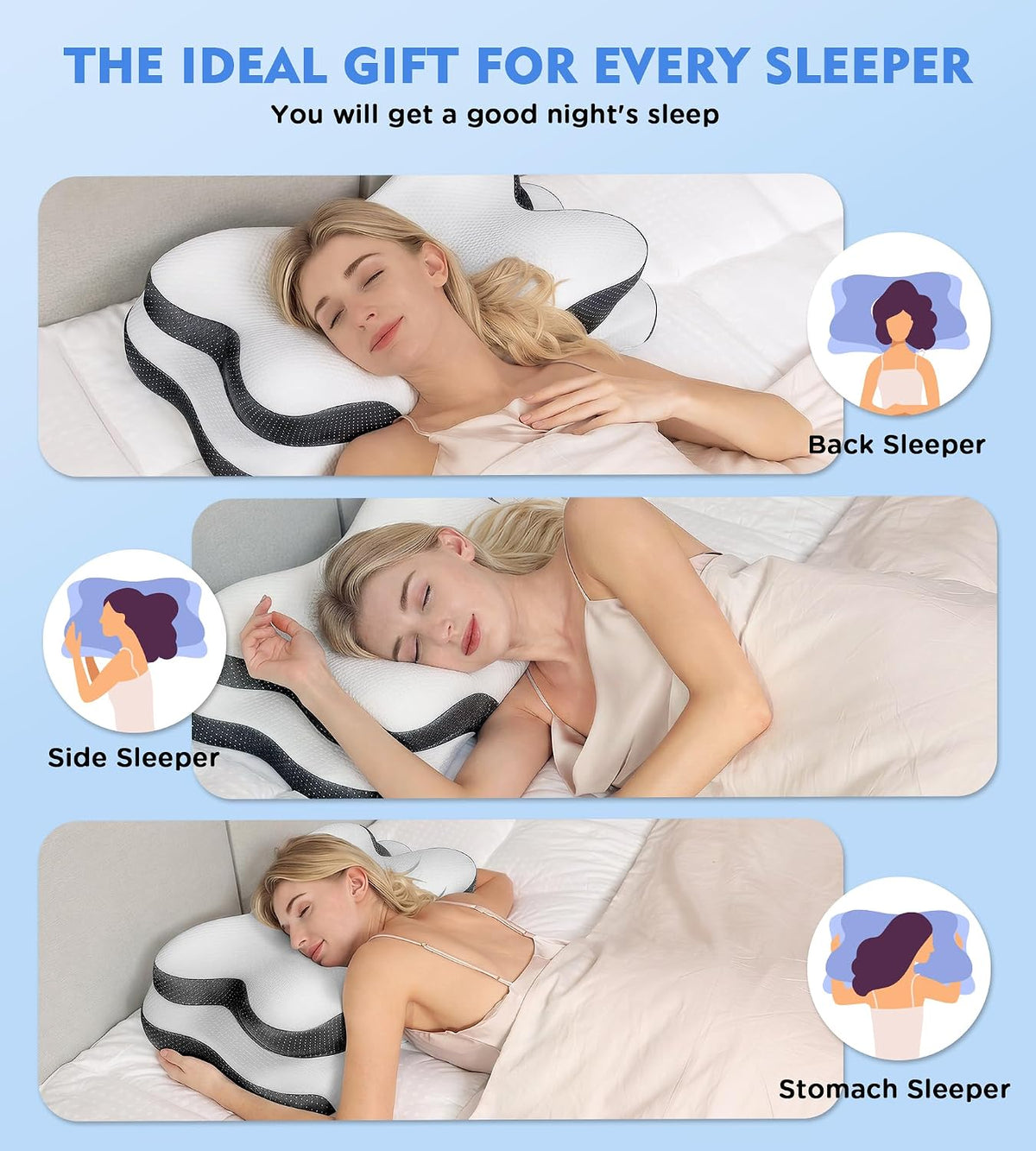 Cervical Pillow for Neck Pain Relief, Hollow Design Odorless Memory Foam Pillows with Cooling Case, Adjustable Orthopedic Bed Pillow for Sleeping, Support for Side Back Sleepers