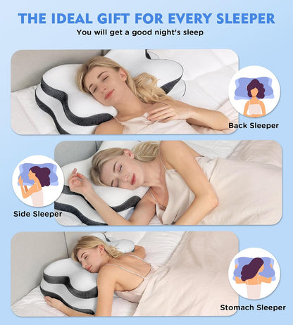 Cervical Pillow for Neck Pain Relief, Hollow Design Odorless Memory Foam Pillows with Cooling Case, Adjustable Orthopedic Bed Pillow for Sleeping, Support for Side Back Sleepers