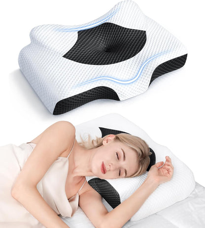 Cervical Pillow for Neck Pain Relief, Hollow Design Odorless Memory Foam Pillows with Cooling Case, Adjustable Orthopedic Bed Pillow for Sleeping, Support for Side Back Sleepers