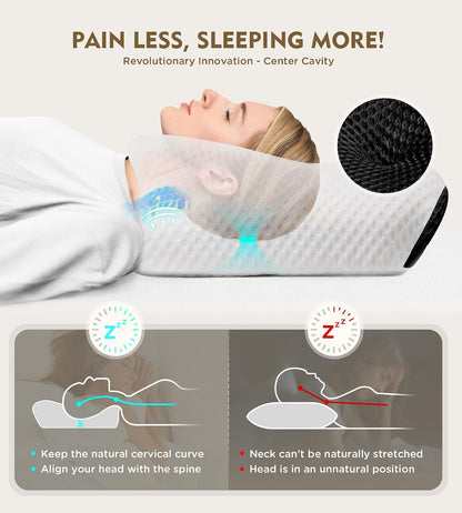 Cervical Pillow for Neck Pain Relief, Hollow Design Odorless Memory Foam Pillows with Cooling Case, Adjustable Orthopedic Bed Pillow for Sleeping, Support for Side Back Sleepers